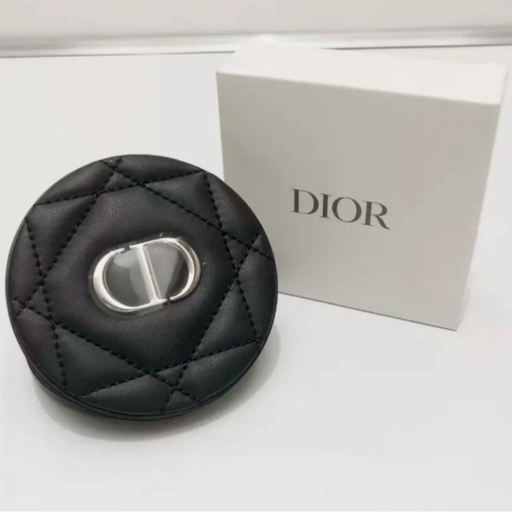Dior Black Quilted Leather Round Mirror